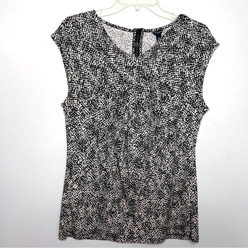 Ann Taylor Blouse Black & Tan Snake Pattern Size Large EUC